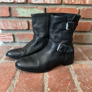 J. Crew Pull-On Pebbled Leather Biker Boots in Black Sz 8.5